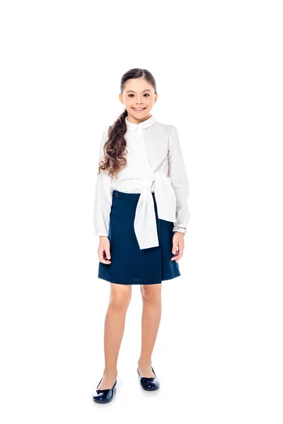 Adorable Smiling Schoolgirl Formal Wear Looking Camera Isolated White — Stock Photo, Image