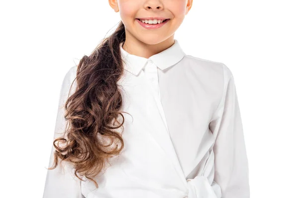 Cropped View Schoolgirl Formal Wear Smiling Isolated White — Stock Photo, Image