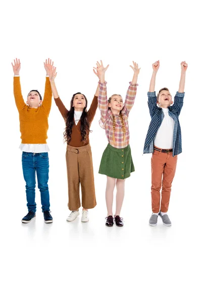 Χαρούμενα Μαθητές Απλωμένα Χέρια Λευκό — Φωτογραφία Αρχείου