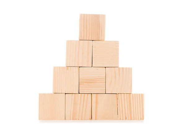 Pyramid Made Wooden Blocks Copy Space Isolated White — Stock Photo, Image