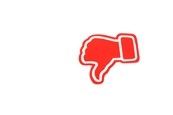 red thumb down sign isolated on white with copy space