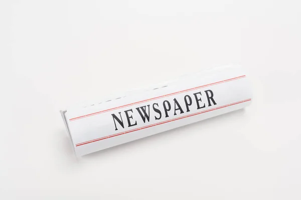 Rolled Print Newspaper White Background Copy Space — Stock Photo, Image