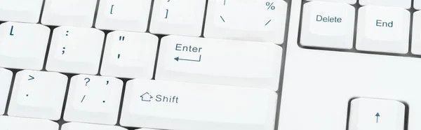 Панорамный Снимок Кнопок Символами Белой Клавиатуре — стоковое фото