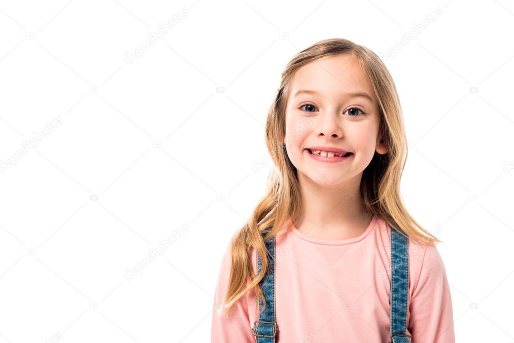 front view of happy smiling child isolated on white