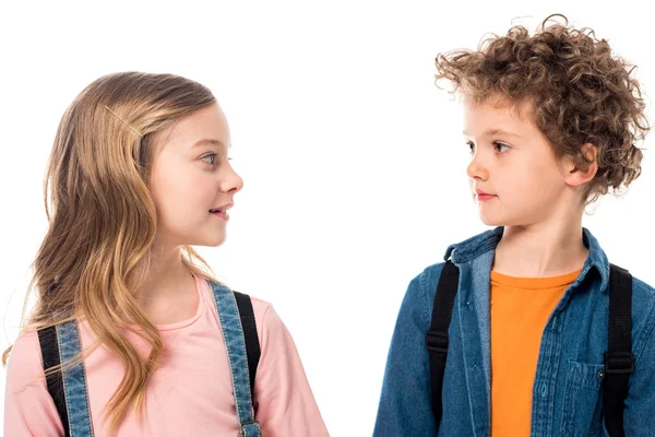 Two Kids Looking Each Other Isolated White — Stock Photo, Image