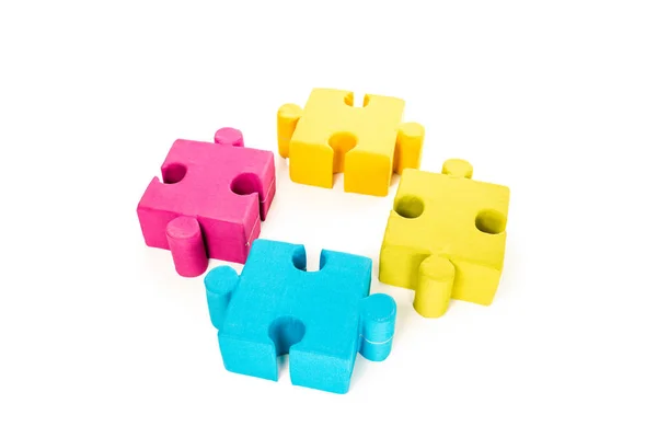 Colorful Arranged Jigsaw Puzzle Pieces Isolated White — Stock Photo, Image