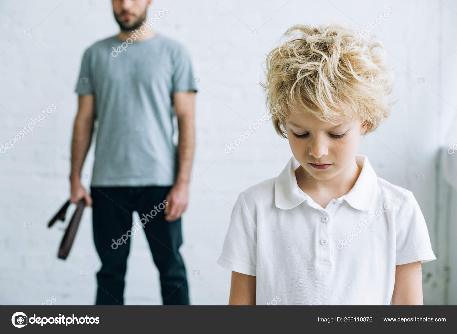 Cropped View Father Belt Upset Son Home Stock Photo by ©IgorVetushko