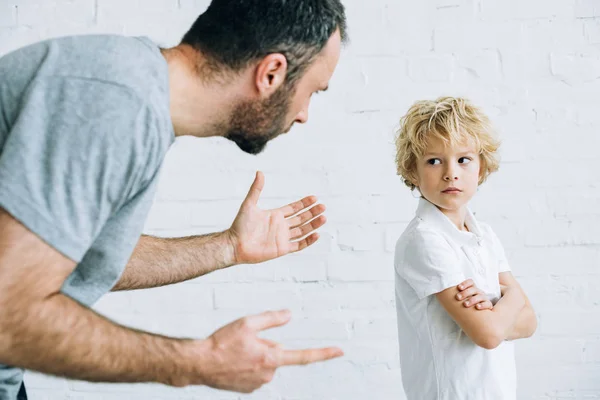 Partial View Bearded Father Scolding Son Home — Stock Photo, Image
