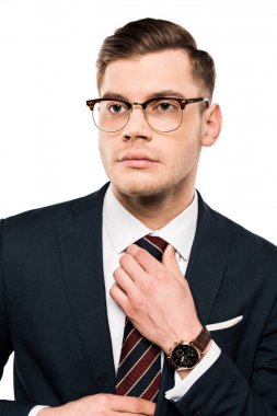 gözlük yakışıklı işadamı beyaz izole kravat dokunmadan 