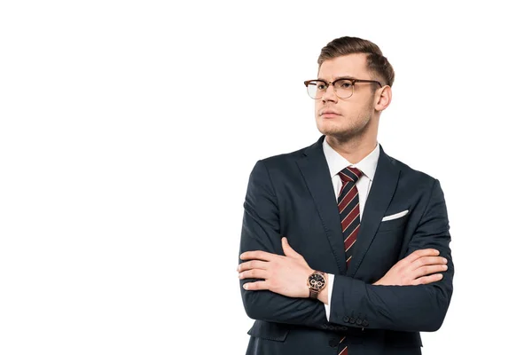 Handsome Businessman Standing Crossed Arms Isolated White — Stock Photo, Image