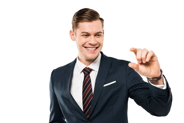 Happy Businessman Gesturing Smiling Isolated While — Stock Photo, Image