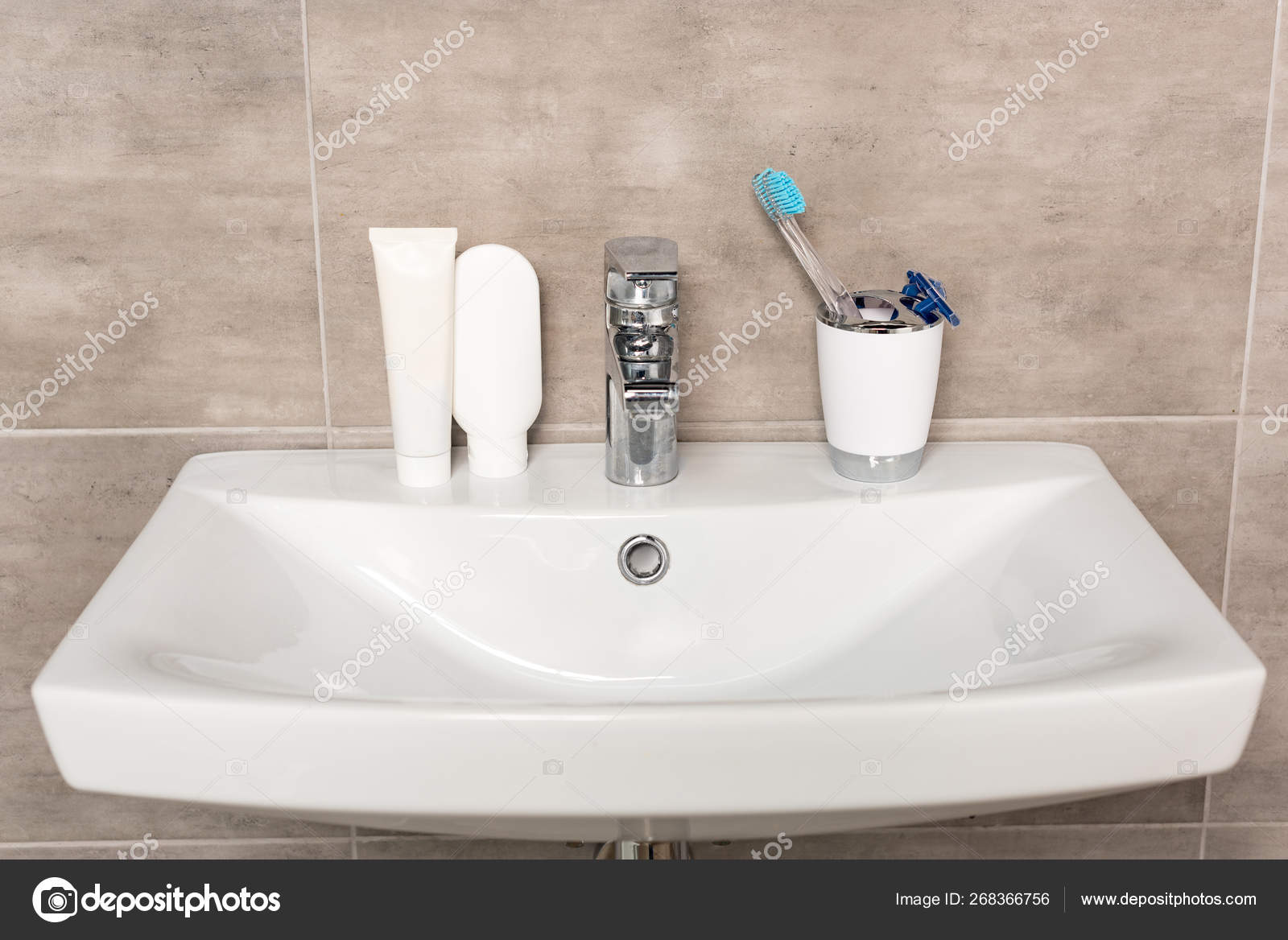 Shaving Razors Toothbrush Toothpaste Shampoo Sink Bathroom