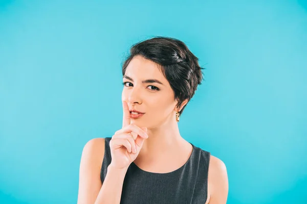 Attractive Mixed Race Woman Showing Hush Gesture Looking Camera Isolated — Stock Photo, Image