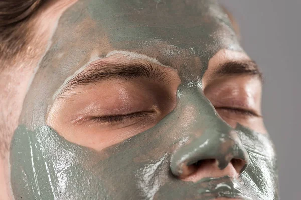 Cropped View Young Man Clay Mask Isolated Grey — Stock Photo, Image
