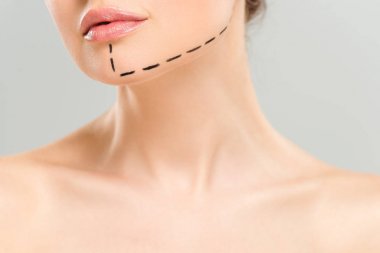 cropped view of naked woman with marks on face isolated on grey  clipart