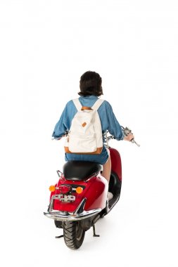 kırmızı scooter beyaz izole kız geri görünümü