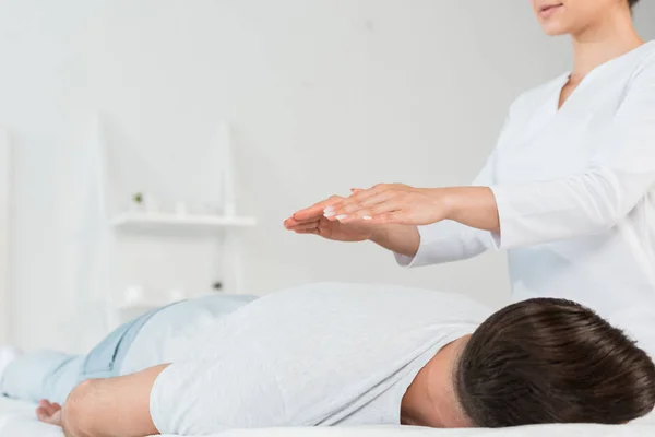 Low Angle View Healer Hands Body Man — Stock Photo, Image