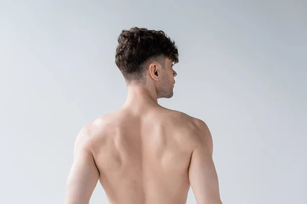 Back View Shirtless Muscular Man Isolated Grey — Stock Photo, Image