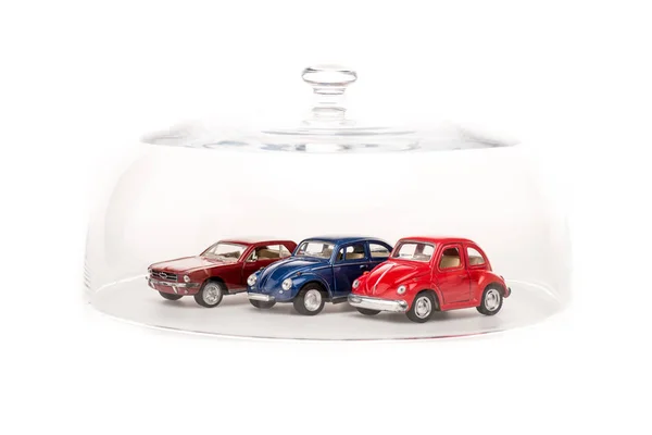 Toy Cars Glass Cloche Isolated White — Stock Photo, Image