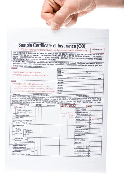 Vista Recortada Del Hombre Que Posee Certificado Seguro Aislado Blanco —  Fotos de Stock