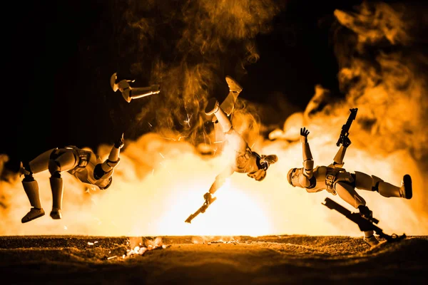 Plastic Imperial Stormtrooper Levitating Air Black Background Explosion — Stock Photo, Image