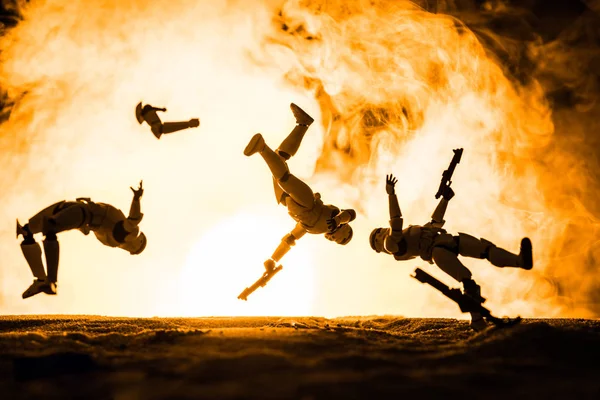 White Plastic Imperial Stormtrooper Levitating Air Black Background Explosion — Stock Photo, Image