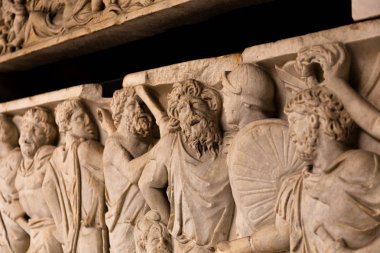 ROME, ITALY - JUNE 28, 2019: ancient roman bas-relief in museum  clipart