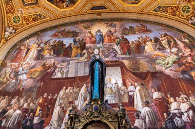 ROME, ITALY - JUNE 28, 2019: ancient frescoes and statue in vatican museums clipart