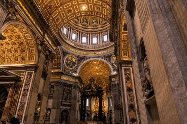 ROME, ITALY - JUNE 28, 2019: ancient interior with frescoes and statues in vatican museums clipart