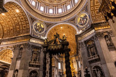 ROME, ITALY - JUNE 28, 2019: interior of vatican museums with ancient frescoes and sculptures clipart