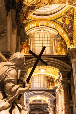 ROME, ITALY - JUNE 28, 2019: interior of basilica with frescoes and sculpture in vatican clipart