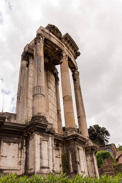 ROME, ITALY - JUNE 28, 2019: bottom view of ancient buildings