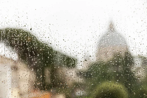 Vidrio Ventana Con Gotas Lluvia Roma Italia — Foto de Stock