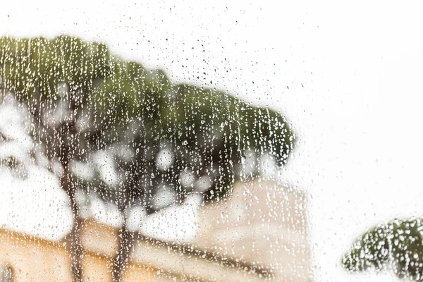 Verre Fenêtre Avec Gouttes Pluie Rome Italie — Photo