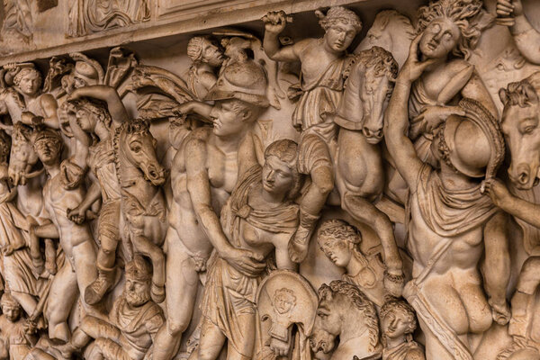 ROME, ITALY - JUNE 28, 2019: ancient roman bas-relief in museum