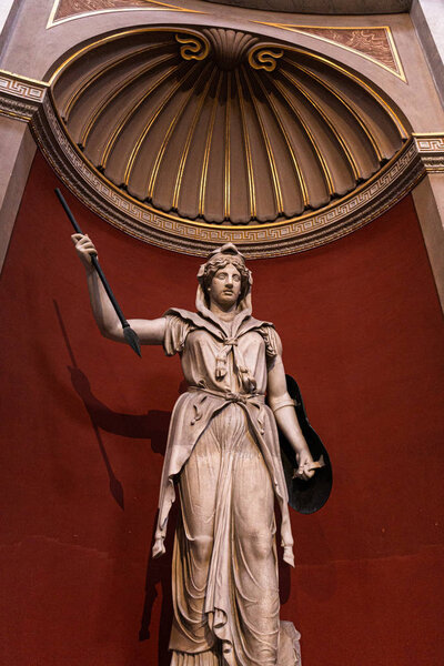 ROME, ITALY - JUNE 28, 2019: ancient roman statue with spear in Vatican Museum