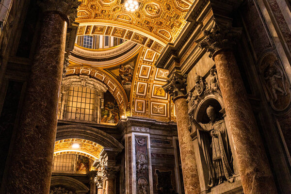 ROME, ITALY - JUNE 28, 2019: ancient interior with frescoes and statues in vatican museums