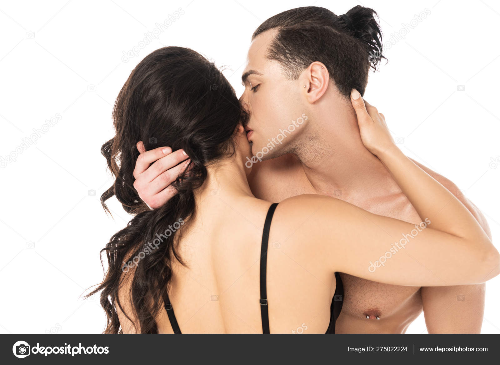 Shirtless Man Nipple Piercing Kissing Girlfriend Isolated White Stock Photo  by ©IgorVetushko 275022224