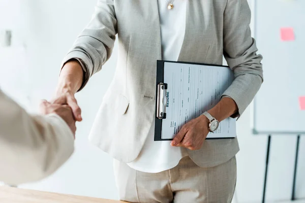 Cropped View Recruiter Employee Shaking Hands Office — Stock Photo, Image
