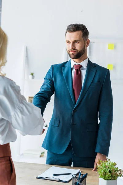 Cropped View Employee Handsome Recruiter Shaking Hands — Stock Photo, Image