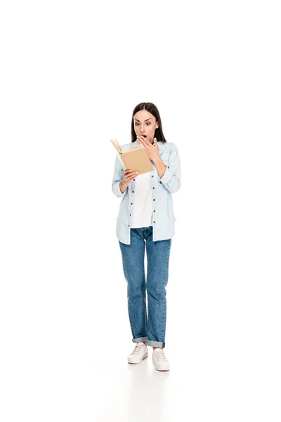 Shocked Woman Reading Book Isolated White — Stock Photo, Image