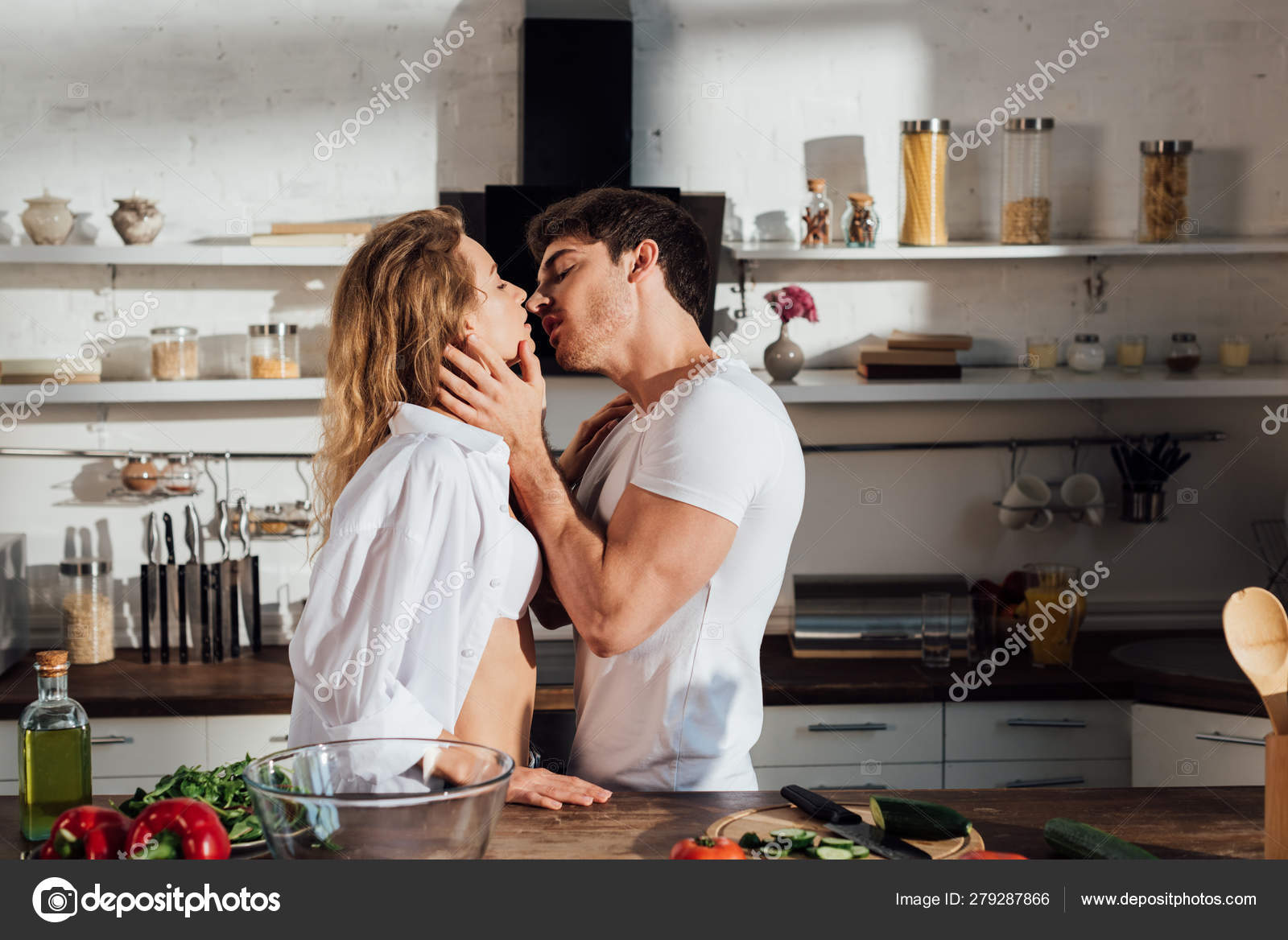 sexy romance in kitchen