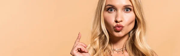 Elegant Blonde Woman Violet Satin Dress Necklace Duck Face Isolated — Stock Photo, Image