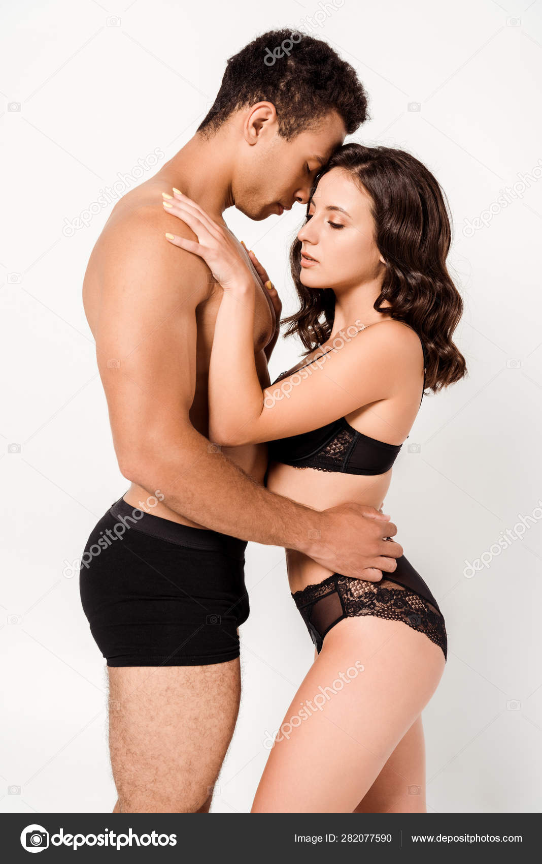 Sin Camisa Racial Hombre Abrazando Sexy Mujer Negro Ropa Interior Foto de stock 282077590 IgorVetushko