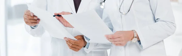 Panoramic Shot Doctors Holding Papers Clinic — Stock Photo, Image