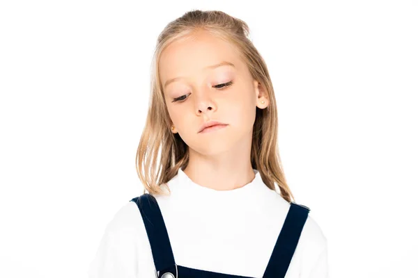 Adorable Offended Schoolgirl Looking Isolated White — Stock Photo, Image