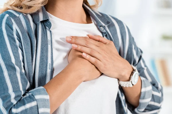 Cropped View Woman Touching Chest Home — Stock Photo, Image