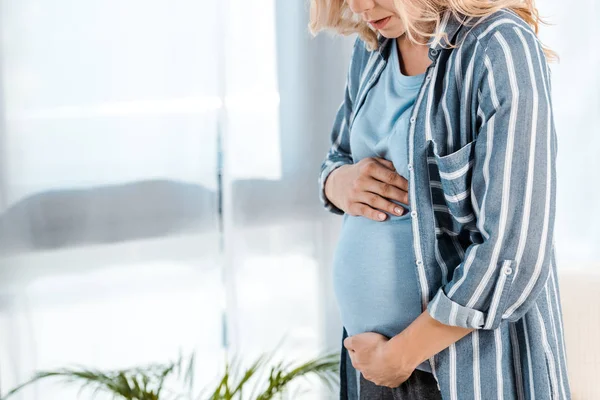 Cropped View Pregnant Woman Touching Belly Home — Stock Photo, Image