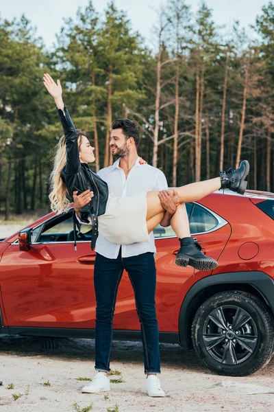 Handsome Man Holding Attractive Blonde Woman Dress — Stock Photo, Image