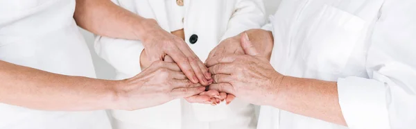 Panoramic Shot Cropped View Three Generation Women White Clothes Holding — Stock Photo, Image